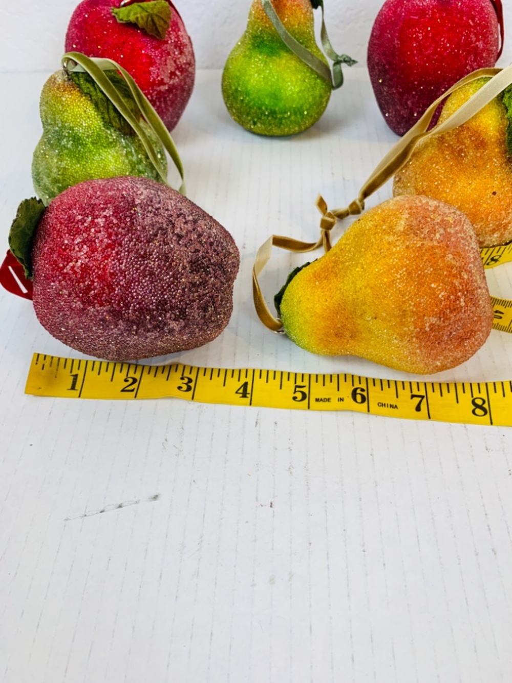 Frosted Sugared Icy Fruit Hanging Ornaments 9PC Set Apples Pears Life Size Decor - Picture 15 of 15